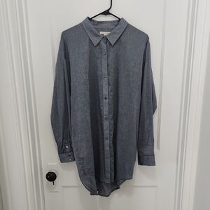 Eileen Fisher Blue Button-Up Cotton Tunic Shirt Size Medium